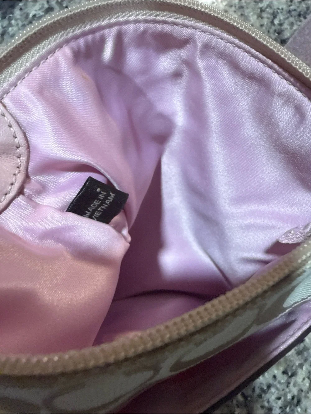 Coach Beige Signature Canvas Crossbody with Pink Trim